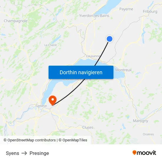 Syens to Presinge map