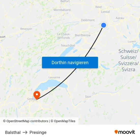 Balsthal to Presinge map