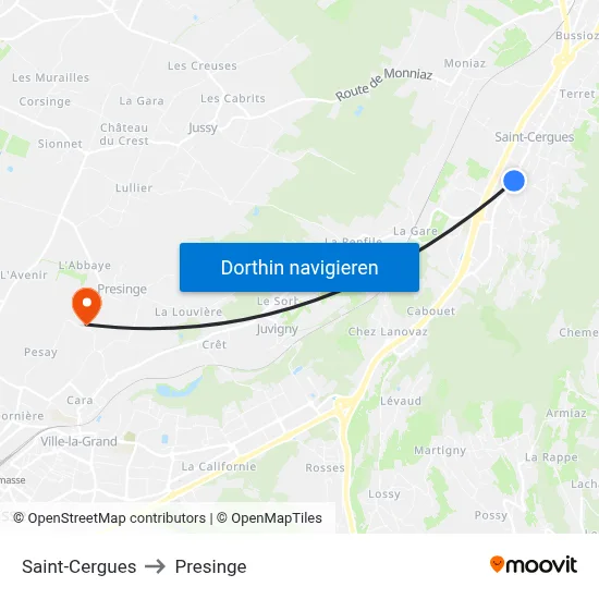 Saint-Cergues to Presinge map