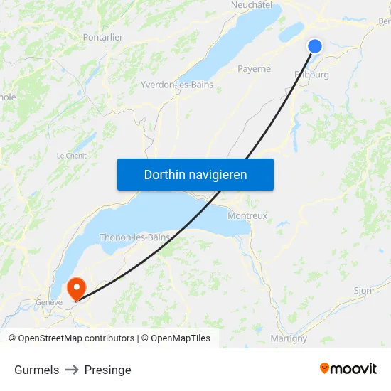 Gurmels to Presinge map
