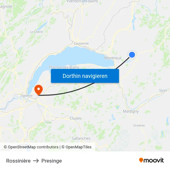 Rossinière to Presinge map
