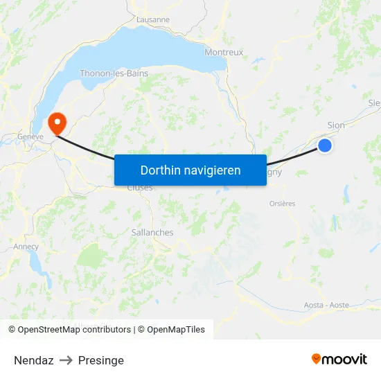 Nendaz to Presinge map