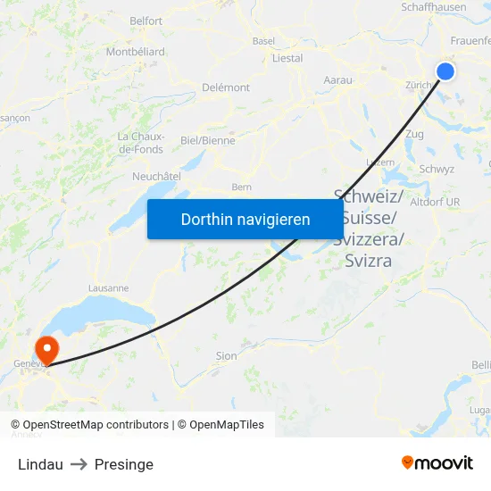 Lindau to Presinge map