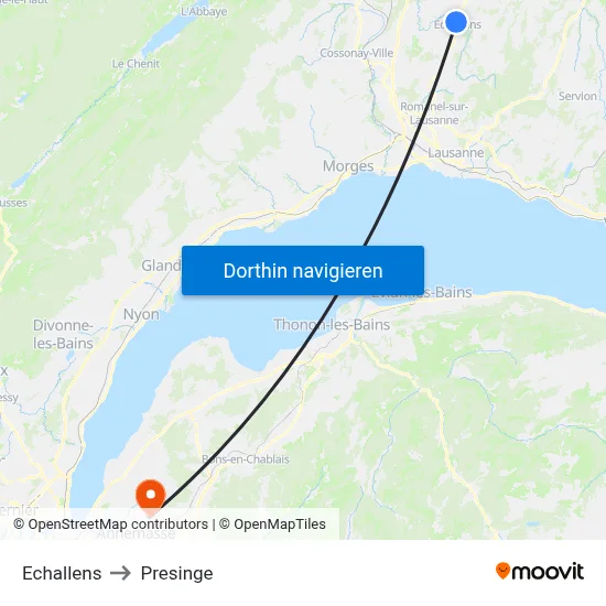 Echallens to Presinge map