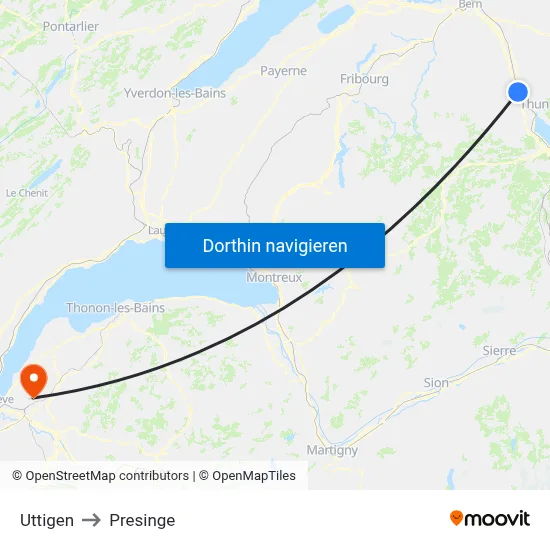 Uttigen to Presinge map