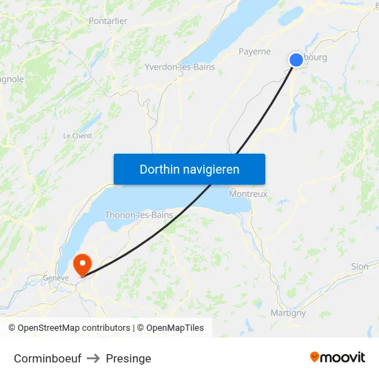 Corminboeuf to Presinge map