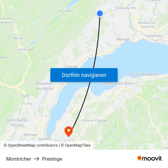 Montricher to Presinge map
