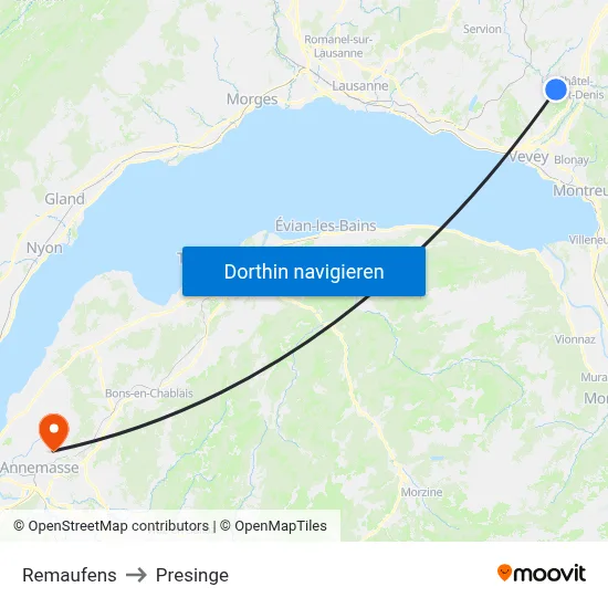 Remaufens to Presinge map