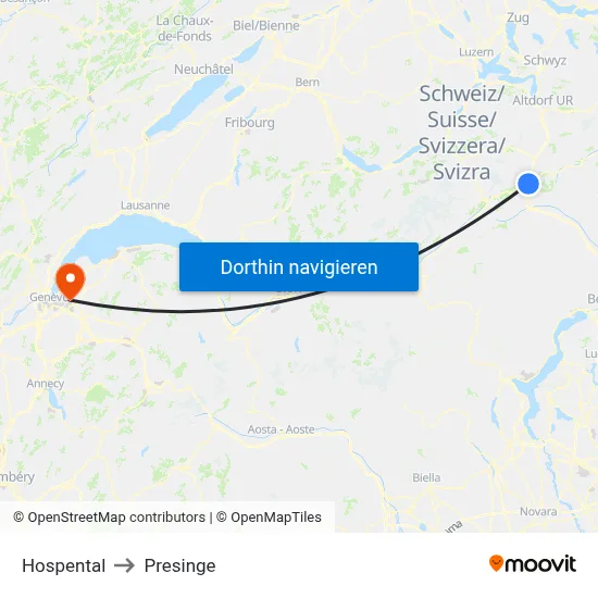 Hospental to Presinge map
