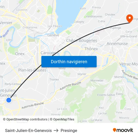 Saint-Julien-En-Genevois to Presinge map