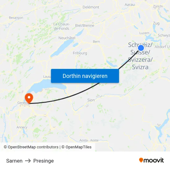Sarnen to Presinge map