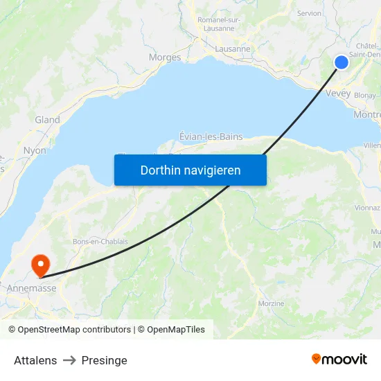 Attalens to Presinge map