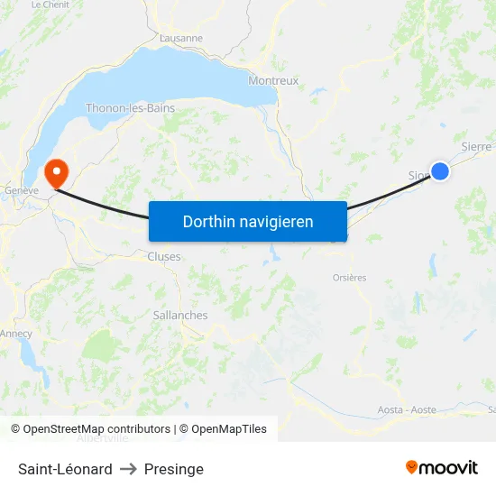 Saint-Léonard to Presinge map