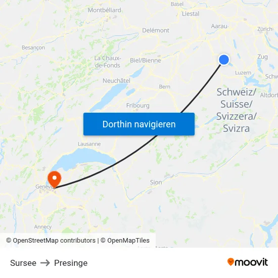 Sursee to Presinge map