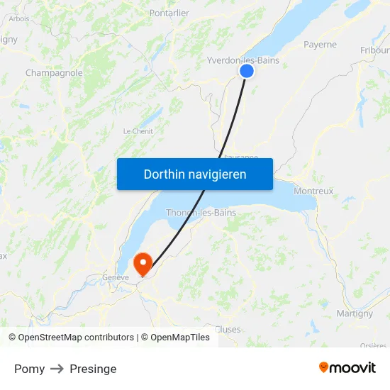 Pomy to Presinge map