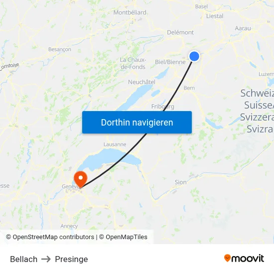 Bellach to Presinge map