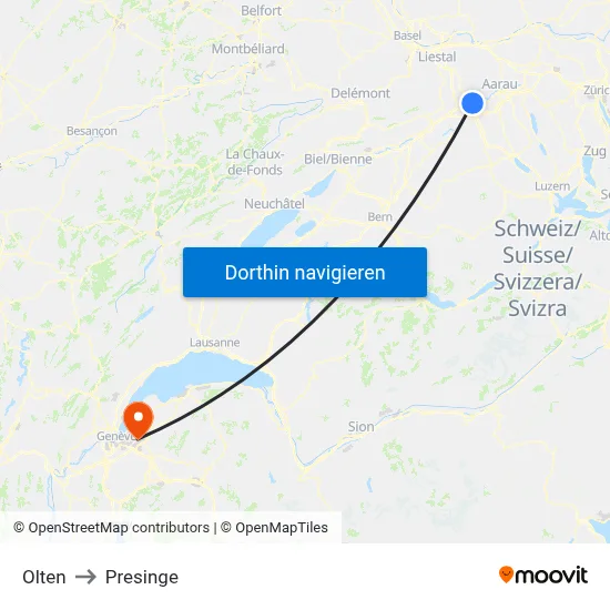Olten to Presinge map