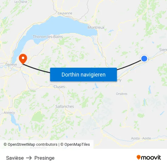 Savièse to Presinge map