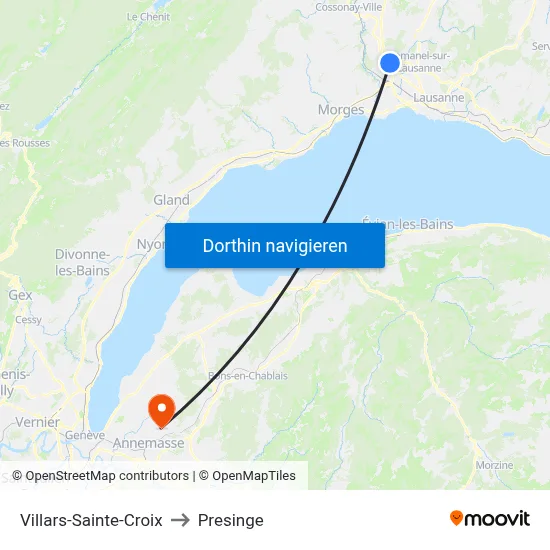 Villars-Sainte-Croix to Presinge map