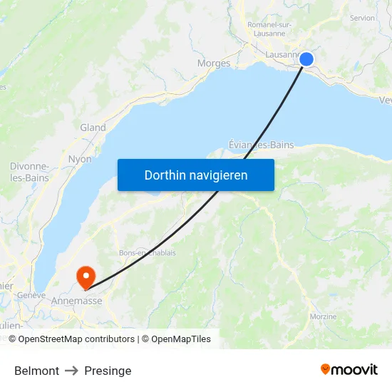 Belmont to Presinge map