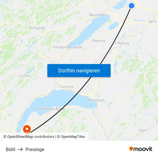 Bühl to Presinge map