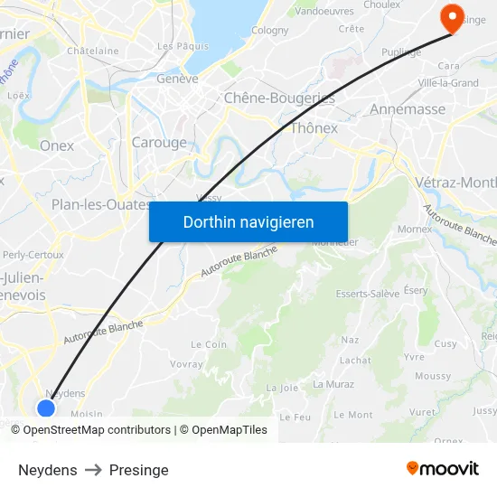 Neydens to Presinge map