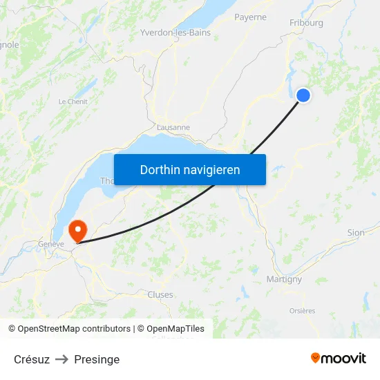 Crésuz to Presinge map