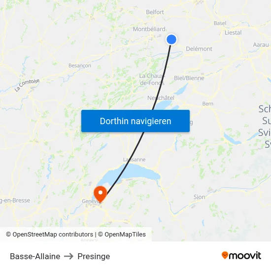 Basse-Allaine to Presinge map