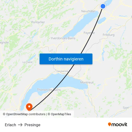 Erlach to Presinge map