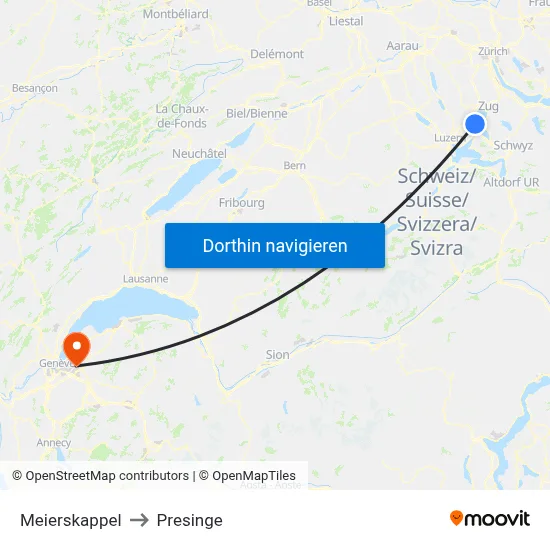 Meierskappel to Presinge map