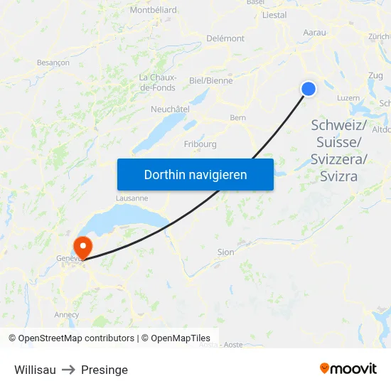 Willisau to Presinge map