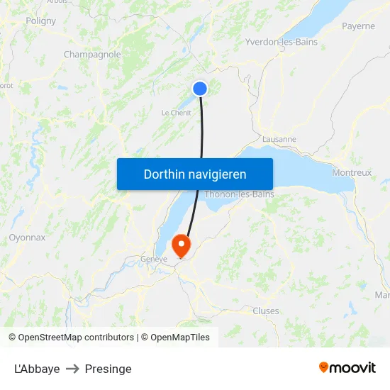 L'Abbaye to Presinge map