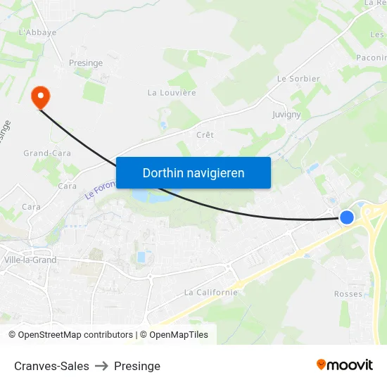 Cranves-Sales to Presinge map