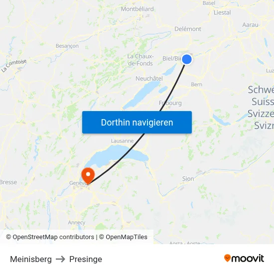 Meinisberg to Presinge map