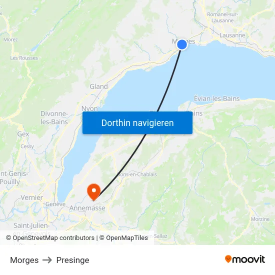 Morges to Presinge map