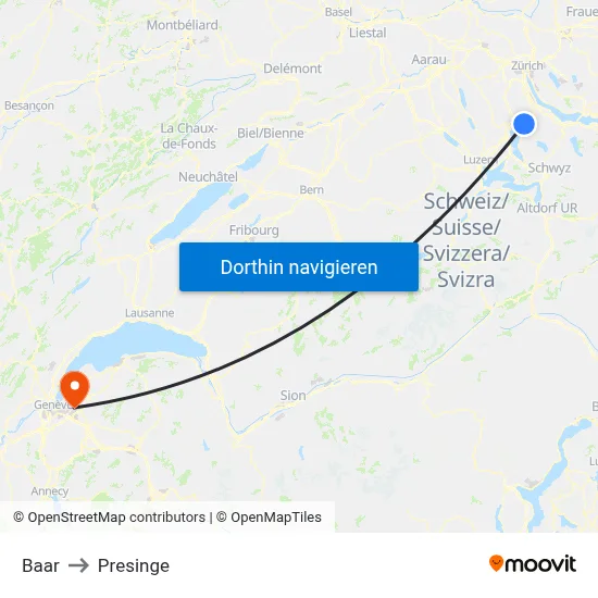 Baar to Presinge map