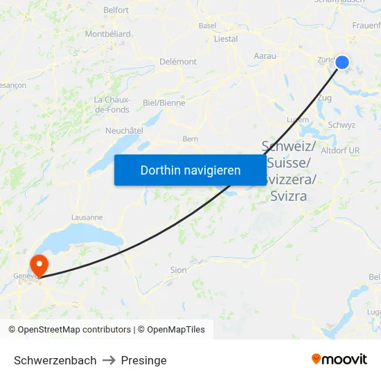 Schwerzenbach to Presinge map