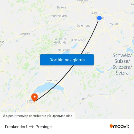 Frenkendorf to Presinge map