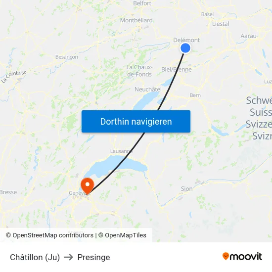 Châtillon (Ju) to Presinge map