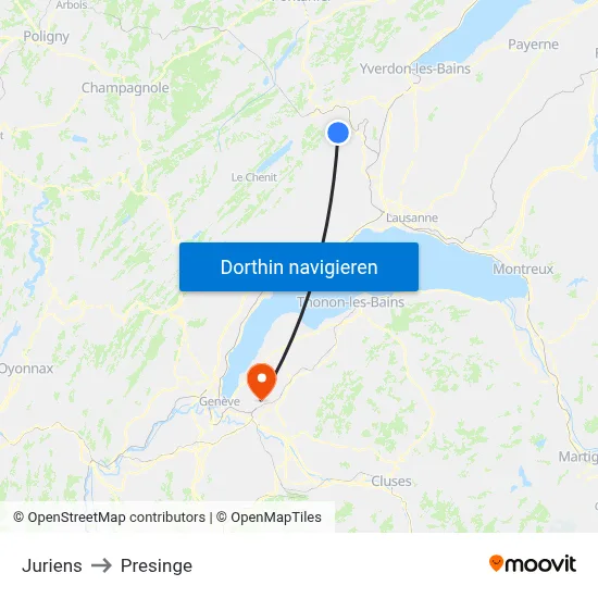 Juriens to Presinge map