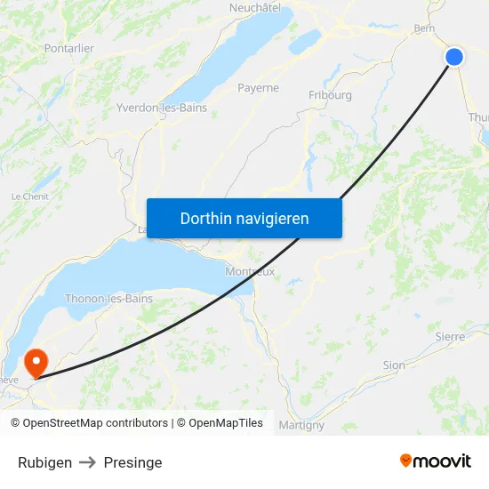 Rubigen to Presinge map