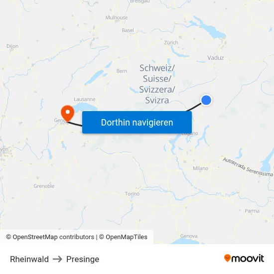 Rheinwald to Presinge map
