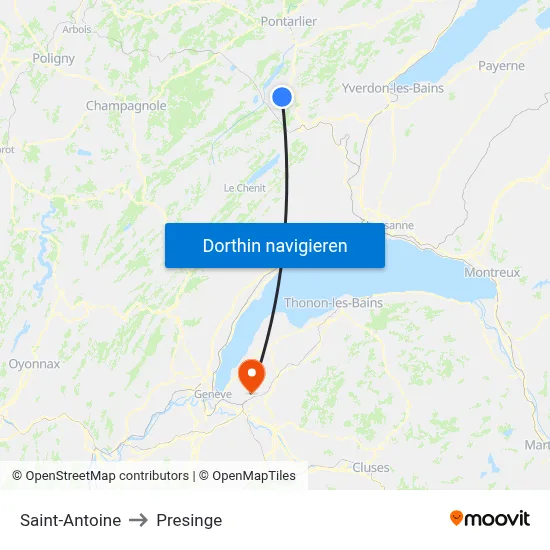 Saint-Antoine to Presinge map