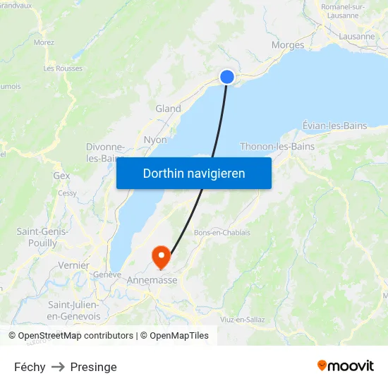 Féchy to Presinge map