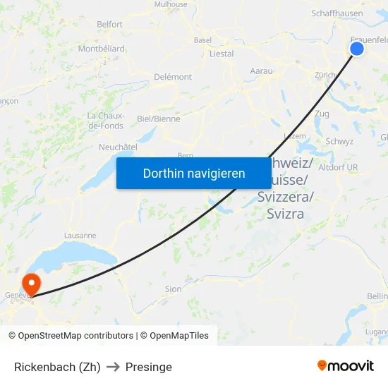Rickenbach (Zh) to Presinge map