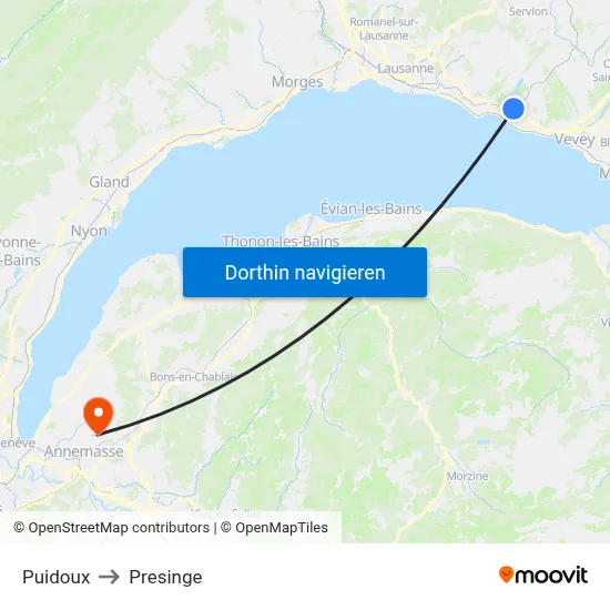 Puidoux to Presinge map