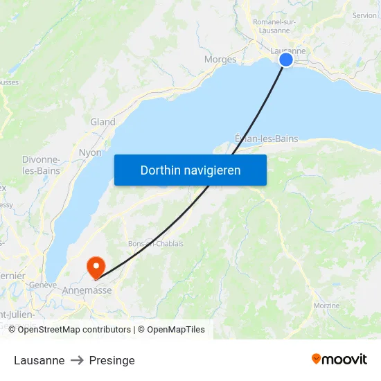 Lausanne to Presinge map