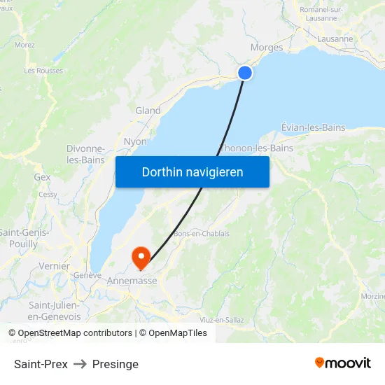 Saint-Prex to Presinge map