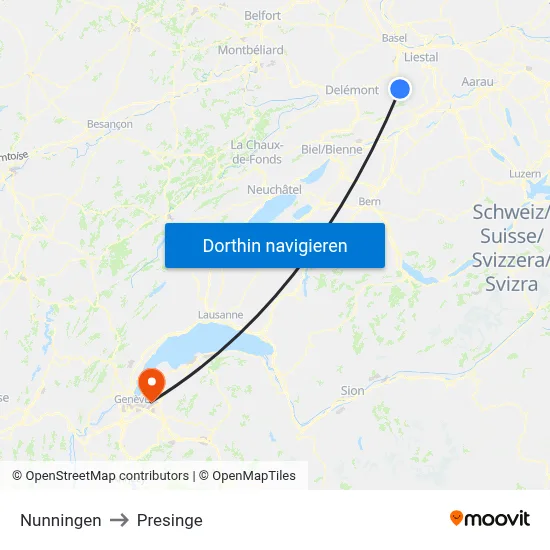 Nunningen to Presinge map