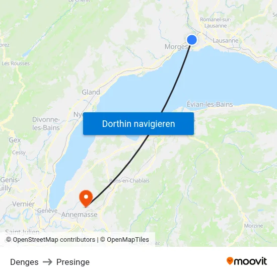 Denges to Presinge map